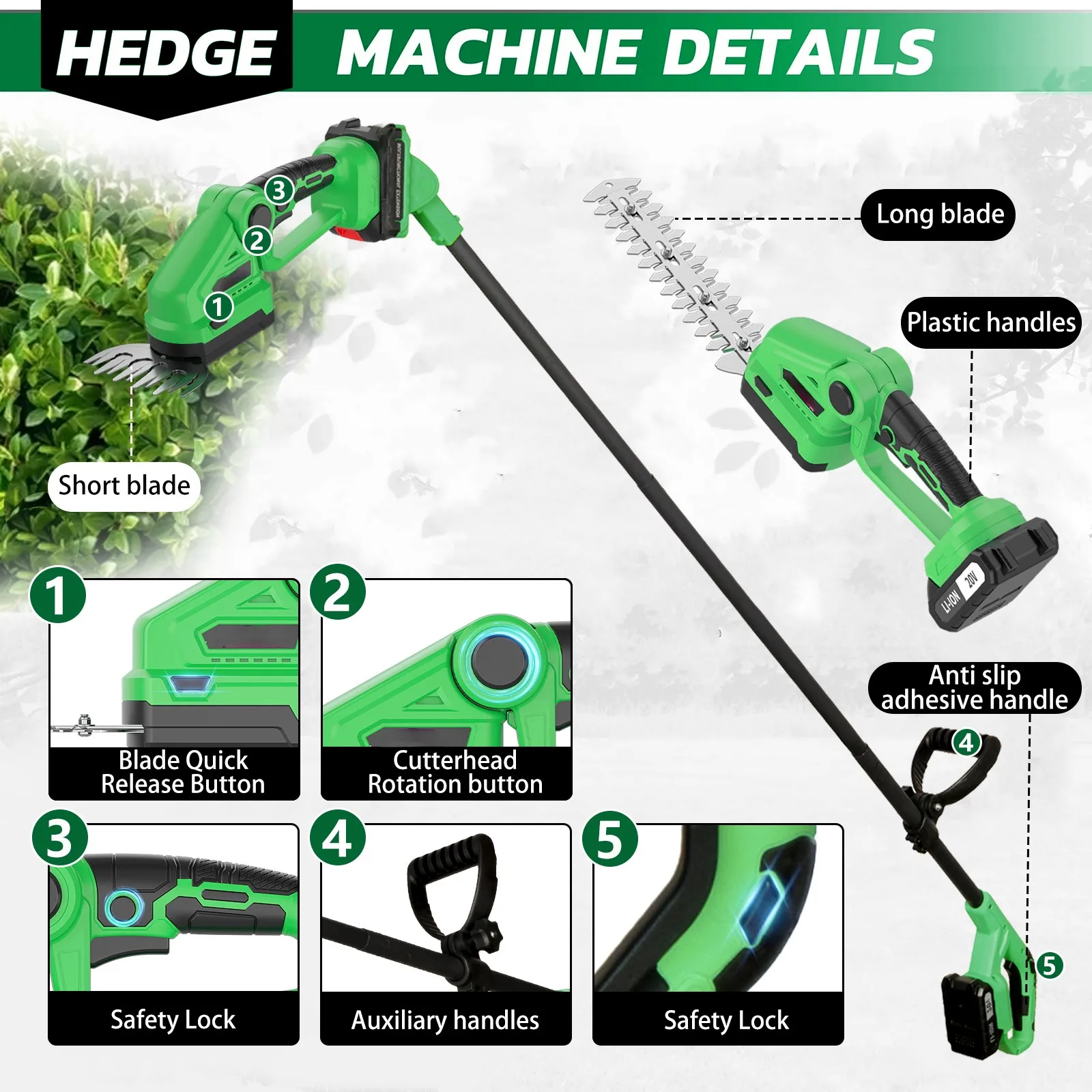 20V Cordless Hedge Trimmer wit - đánh giá và giá Cordless Hedge Trimmer Pole 2 In 1