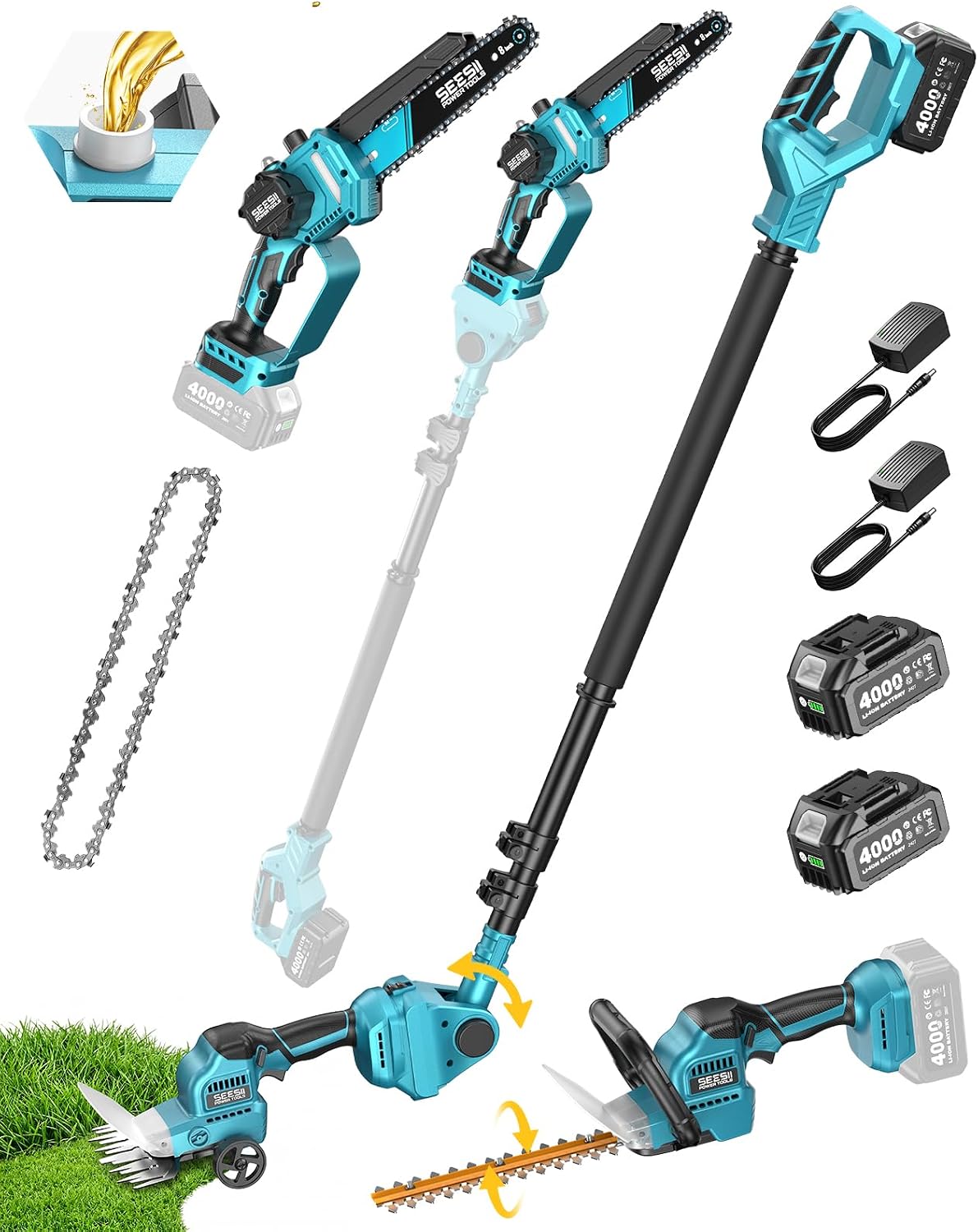 6-in-1 Cordless Pole Saw and H - đánh giá và giá Cordless Hedge Trimmer Pole 2 In 1