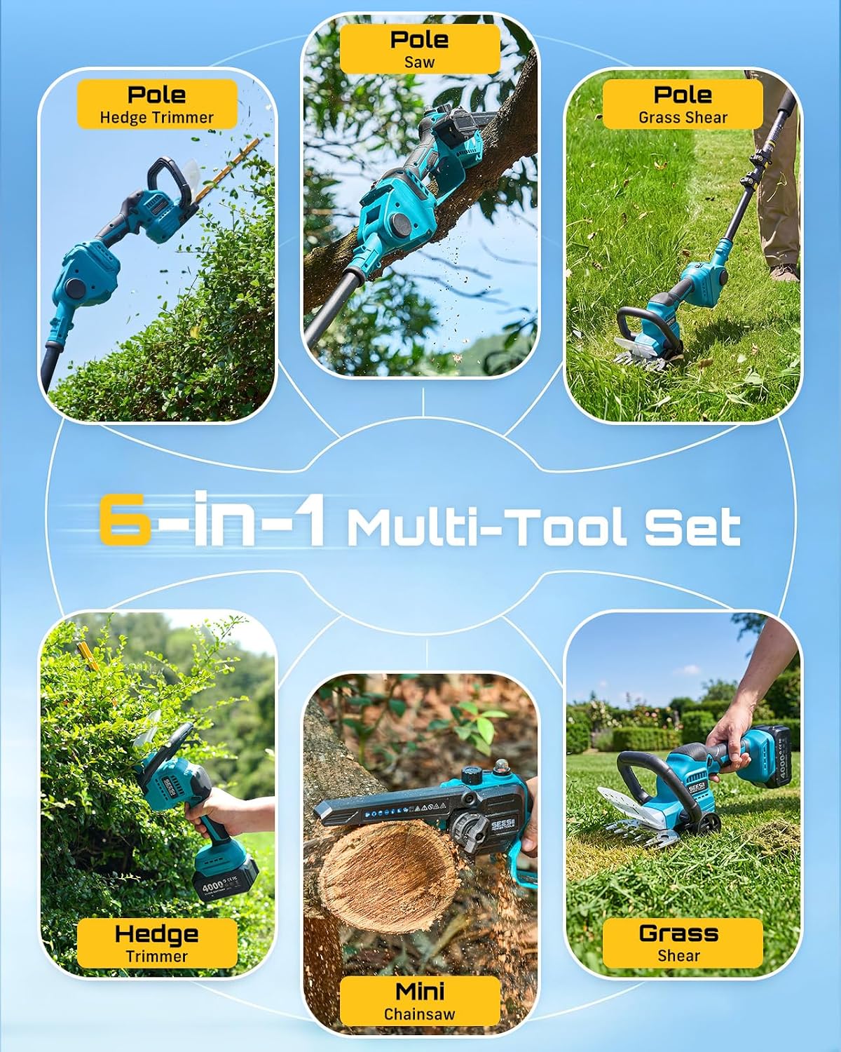 6-in-1 Cordless Pole Saw and H - đánh giá và giá Cordless Hedge Trimmer Pole 2 In 1