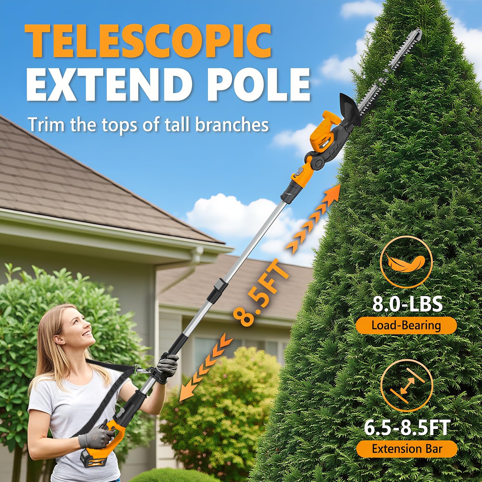 20V 2-in-1 Cordless Pole & Han - đánh giá và giá Cordless Hedge Trimmer Pole 2 In 1