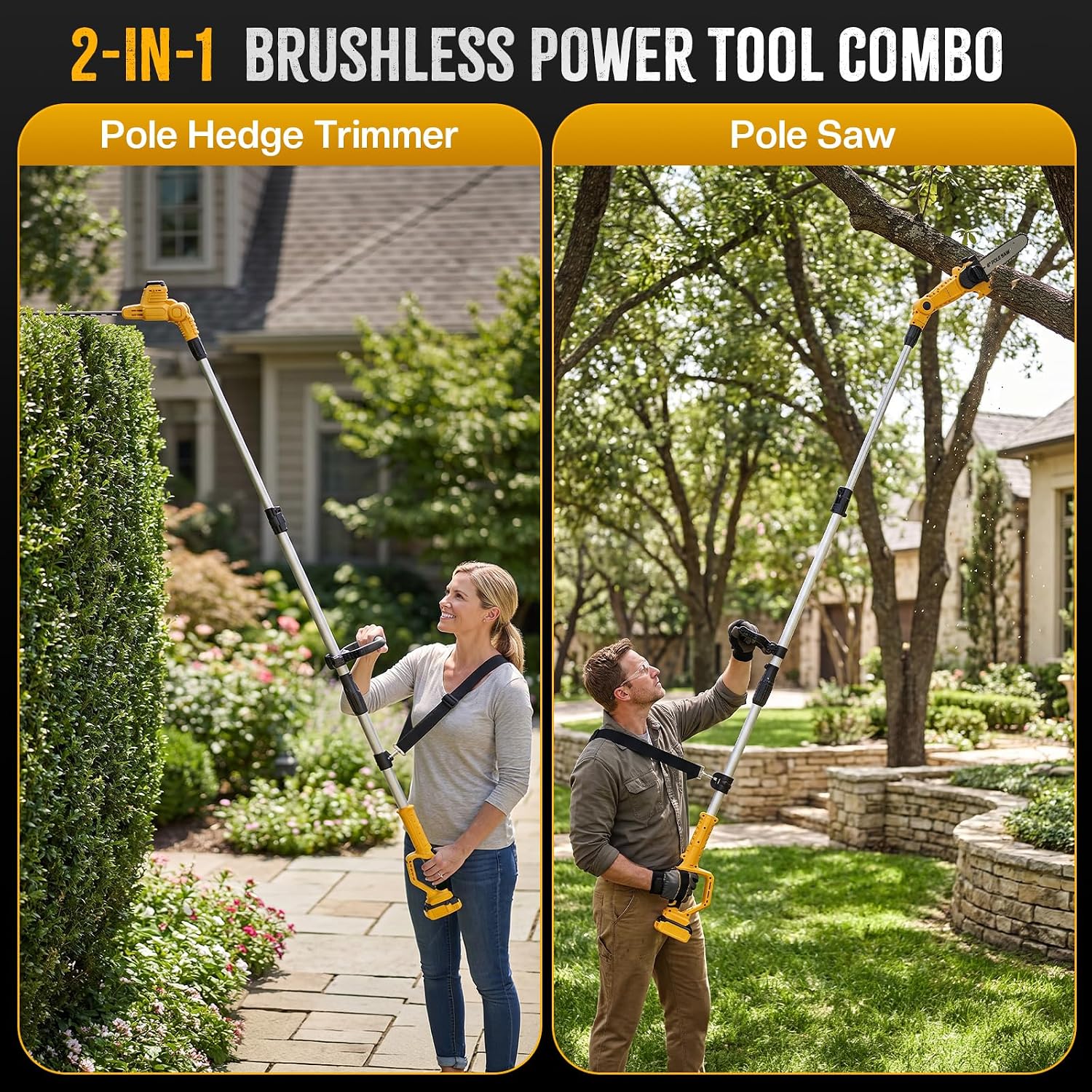 2-in-1 Cordless Pole Saw & Pol - đánh giá và giá Cordless Hedge Trimmer Pole 2 In 1