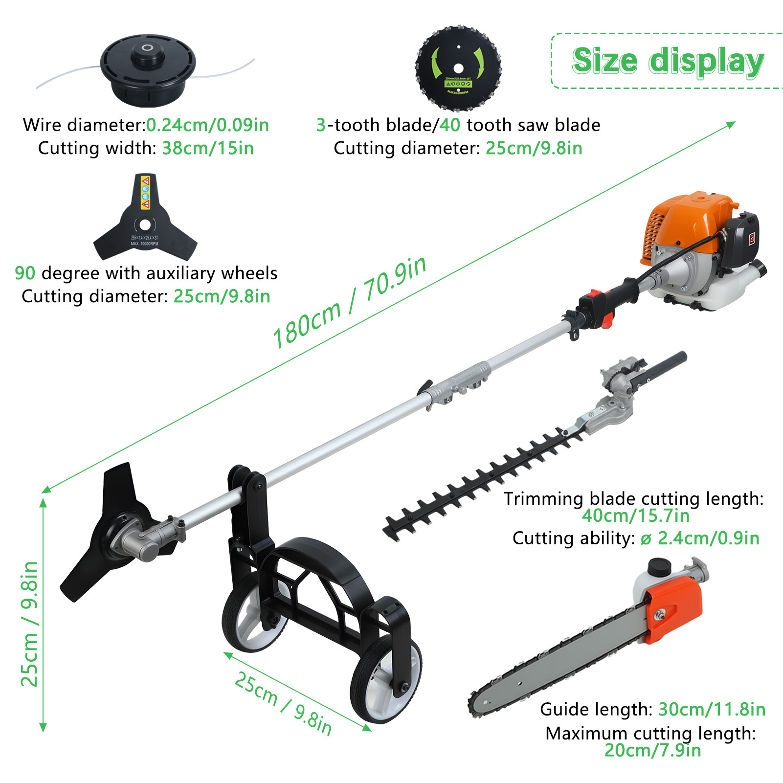 8-in-1 Multi-functional Gas We - đánh giá và giá Cordless Hedge Trimmer Pole 2 In 1