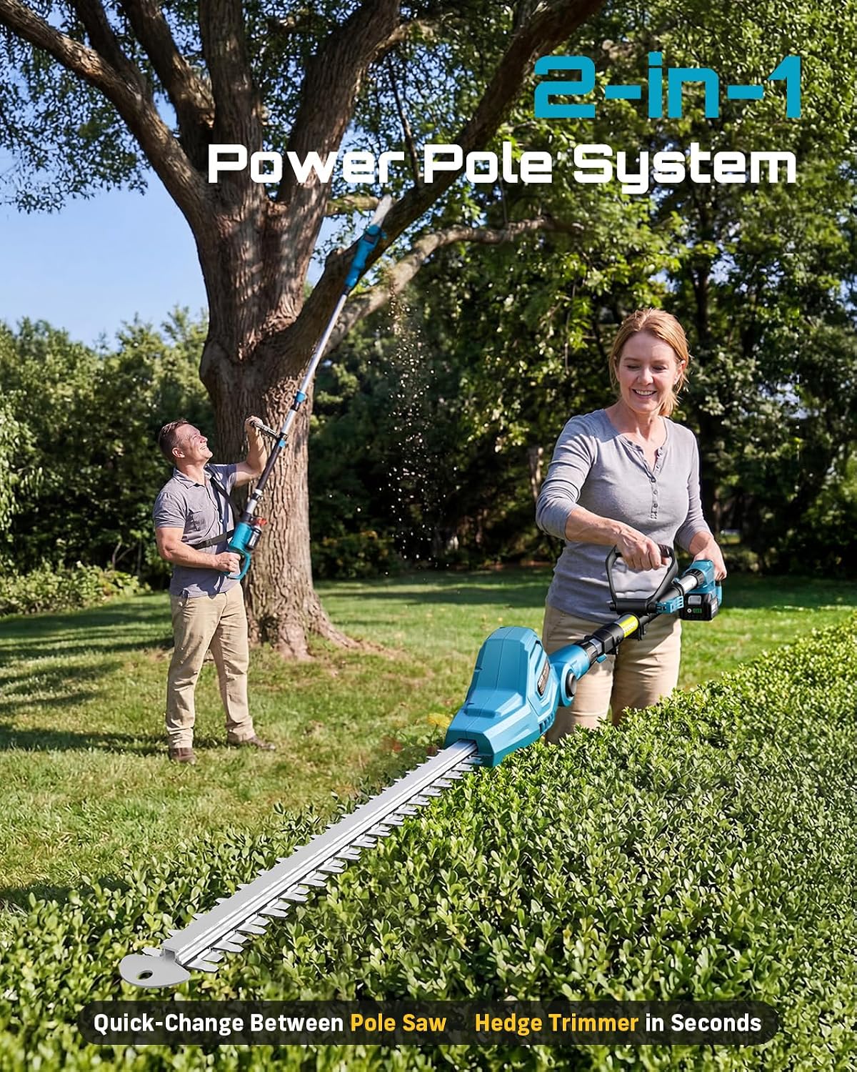 2-in-1 Cordless Pole Saw and H - đánh giá và giá Cordless Hedge Trimmer Pole 2 In 1
