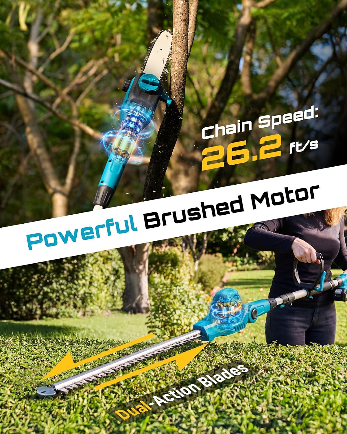 2-in-1 Cordless Pole Saw and H - đánh giá và giá Cordless Hedge Trimmer Pole 2 In 1