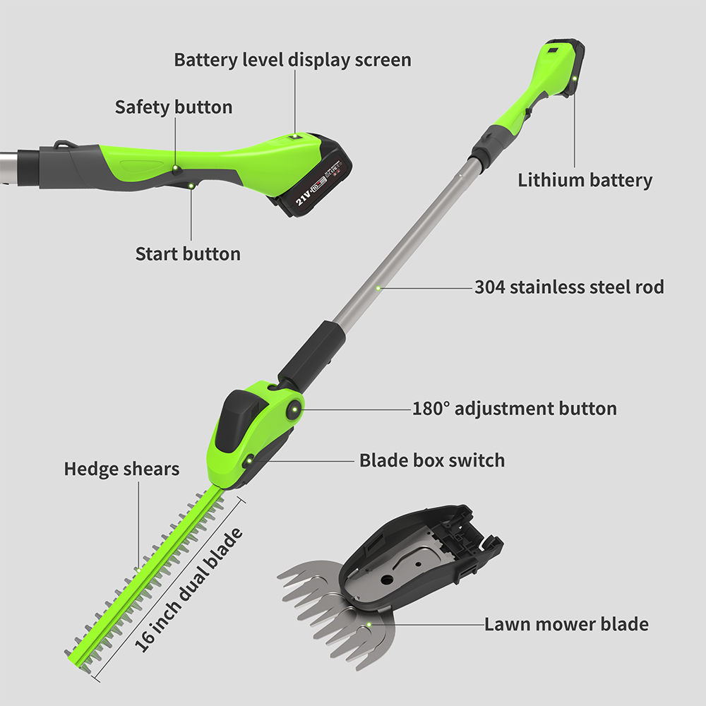 F.EASY.D 21V Li-ion Battery Po - đánh giá và giá Cordless Hedge Trimmer Pole 2 In 1